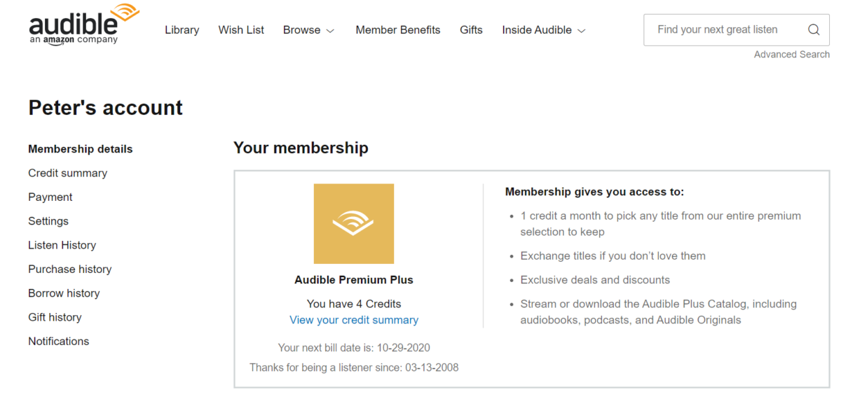 How to get audible credits on android